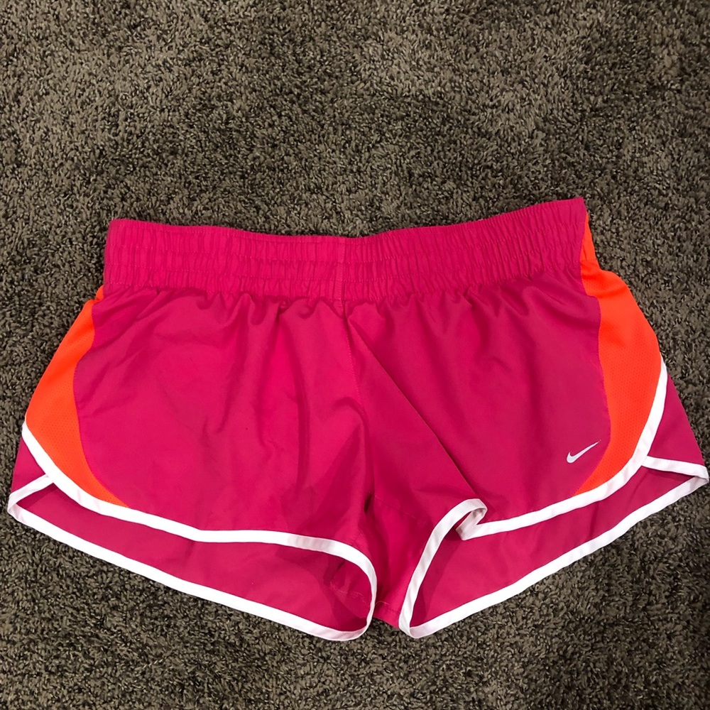 hot pink and orange nike dry fit shorts